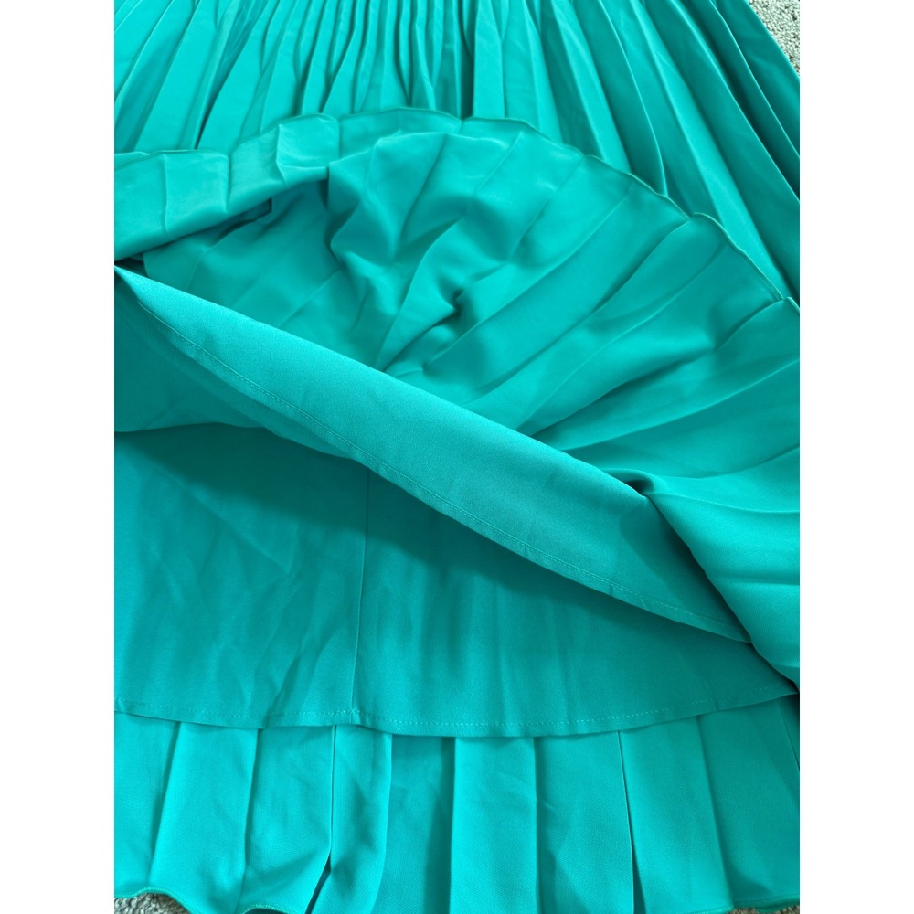 REISS Isidora Skirt Womens 6 Teal Green Accordion Pleated Satin Midi - Picture 5 of 9